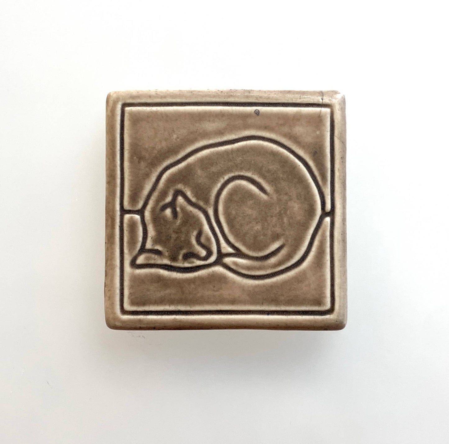 Line Cat Art Tile : Seaside Blue Glaze