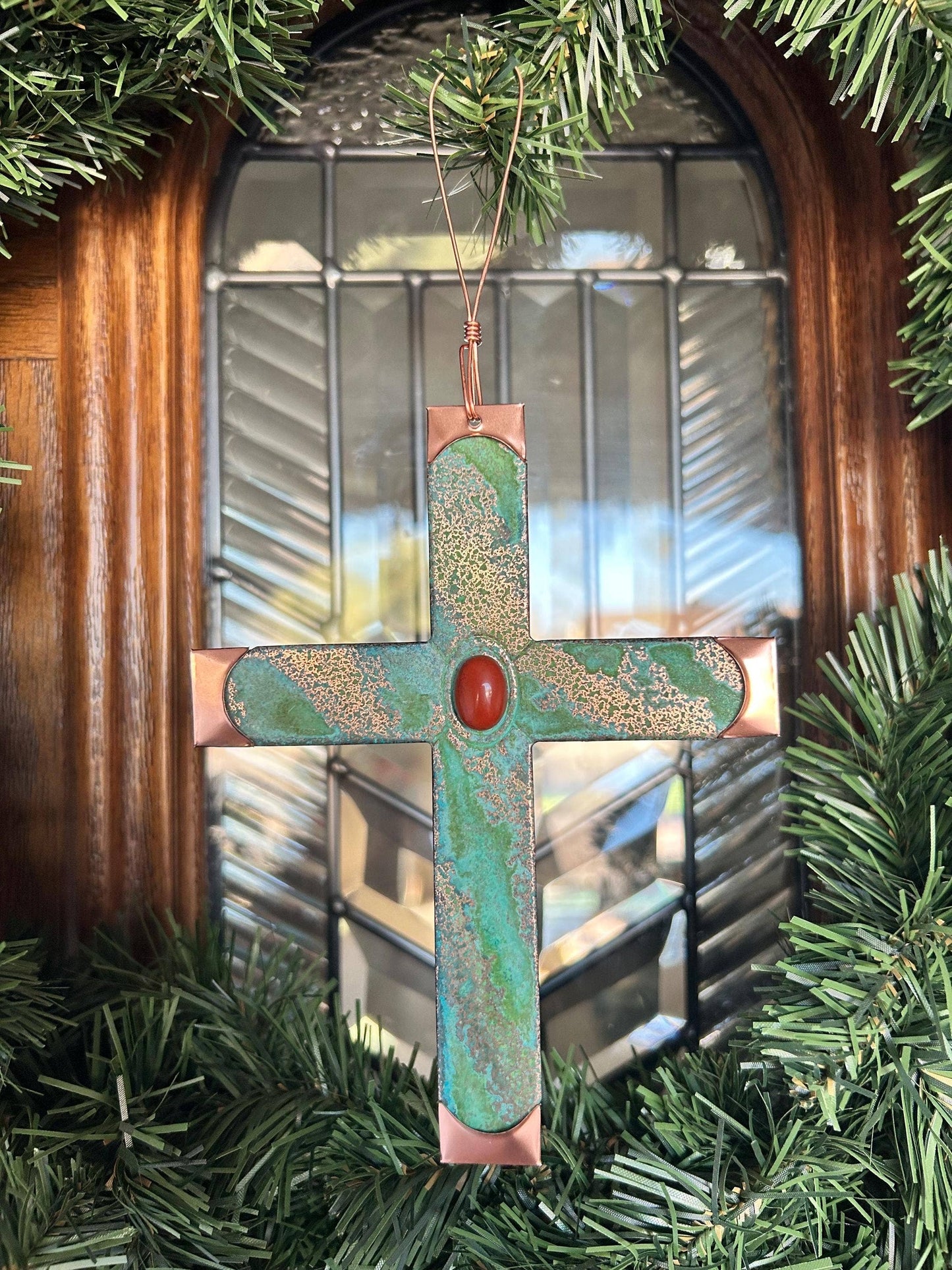 Cross Copper Christmas Ornament