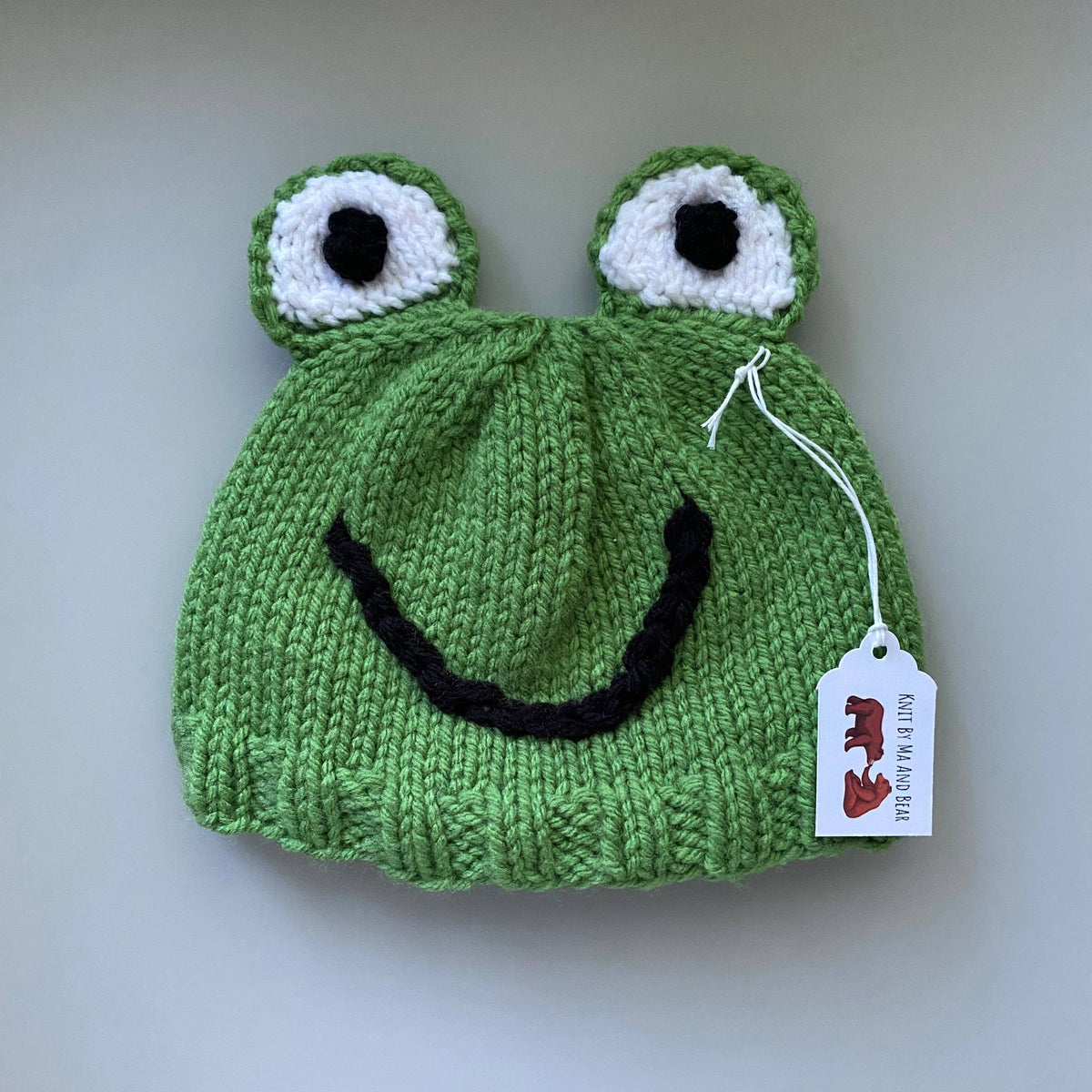 Frog hat; hand knit baby infant hats beanie newborn toddler: Baby