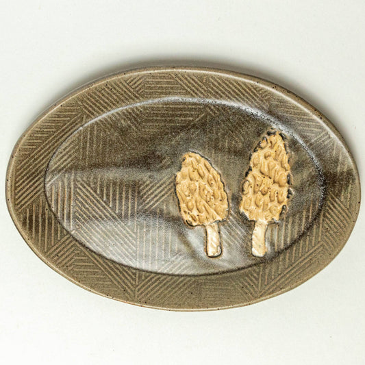 Morel Mushroom Handmade in Ohio, Ceramic Oval Trinket
