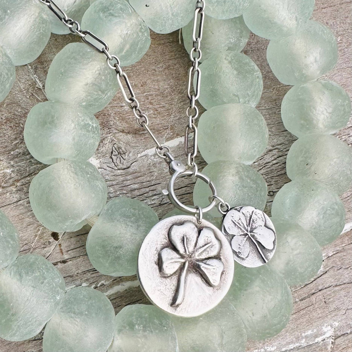 Lucky Four Leaf Clover Sterling Silver Charm: Large 1"