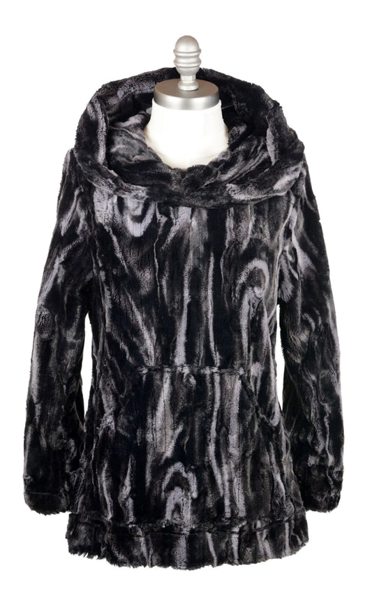 Luxury Faux Fur Hooded Lounger - Marbled Black Dune