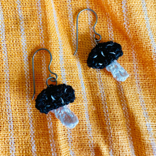 Crochet Black Mushroom Dangles