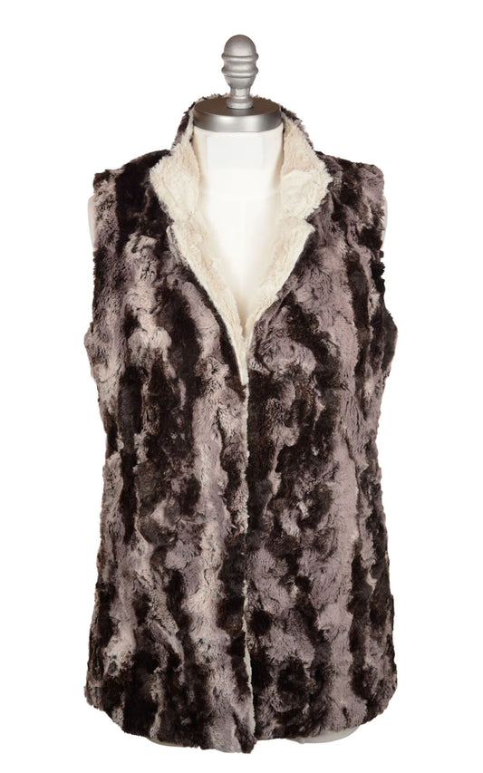 Reversible Faux Fur Vest - Mocha with Sand