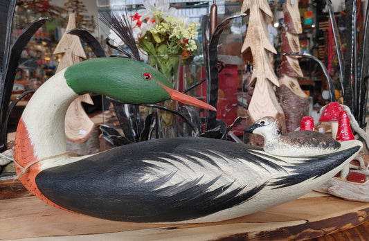 merganser-bird-decoration-wood-carved-painted