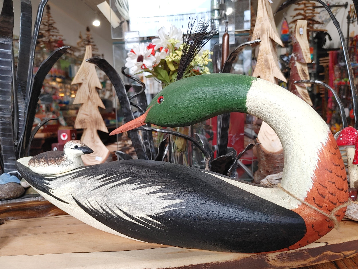wood-carved-merganser-with-baby-chick-decoy