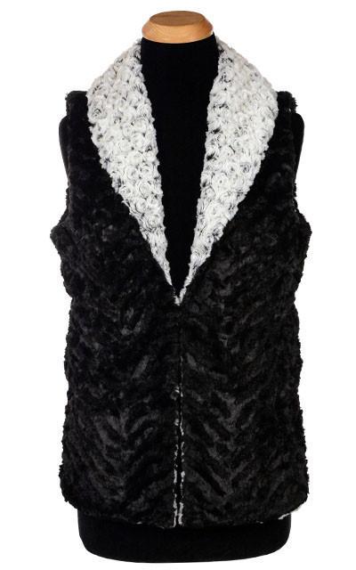 Add 4 inches - Rosebud Reversible Faux Fur Vest - Black with Black