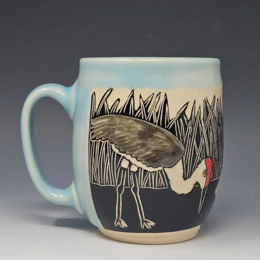 Sgraffito Sandhill Cranes Ceramic Mug