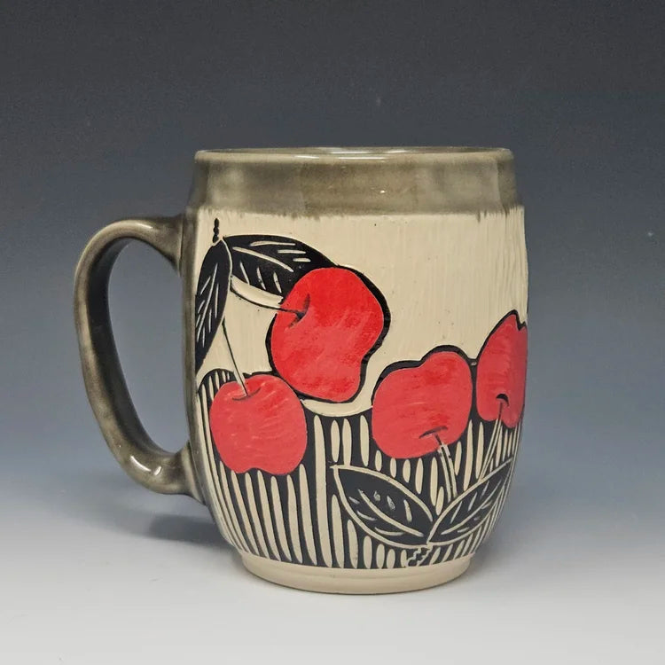 Sgraffito Cherries Ceramic Mug