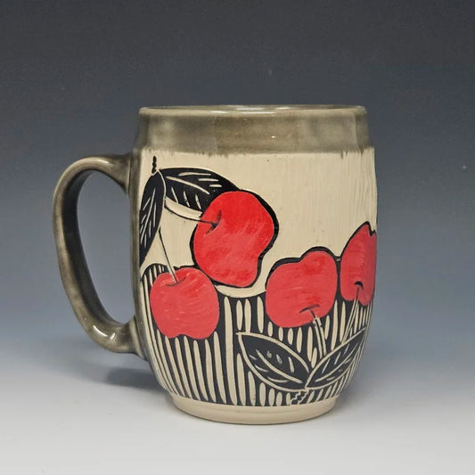 Sgraffito Cherries Ceramic Mug