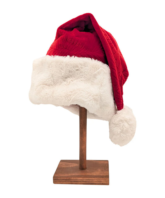 Santa Hat Style - Luxury Faux Fur in Red Palm with Cuddly Ivory Cuff