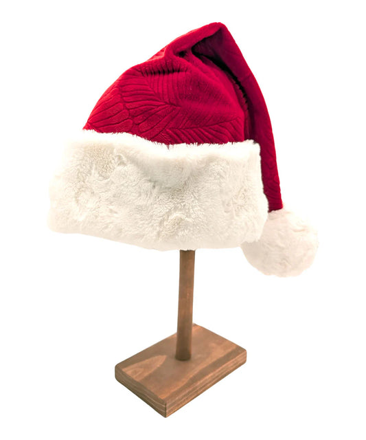 Santa Hat Style - Luxury Faux Fur in Red Palm with Cuddly Ivory Cuff