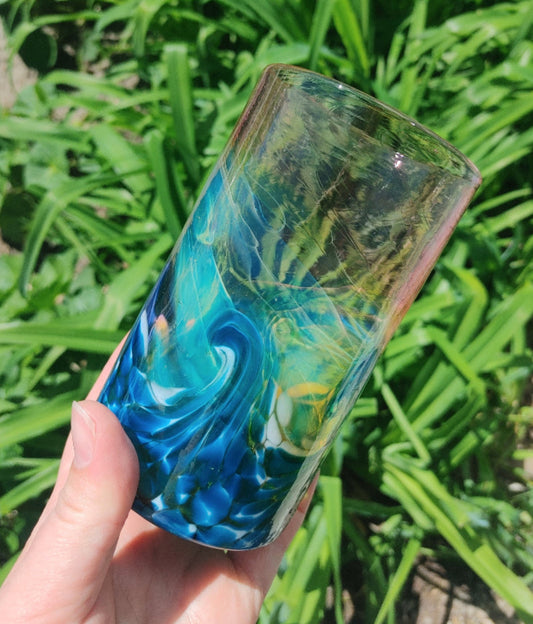 Blown Glass "Sunset" Tumbler - Aquamarine