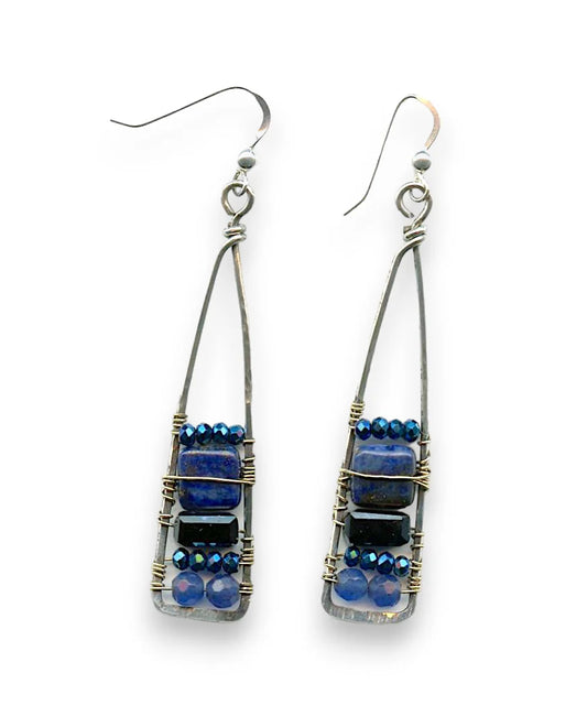 Tall Lapis Stack Earrings