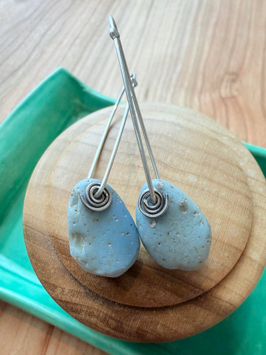 Leland Blue Earrings - Wire Wrapped with Latch