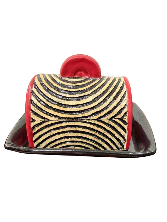 Half Butter Dish - Red & Black