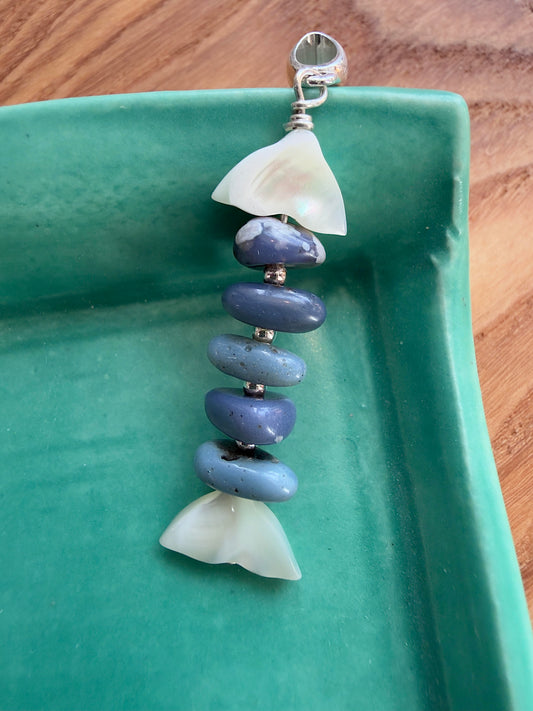 Mother of Pearl Stacked Leland Blue Stone Fish Pendant