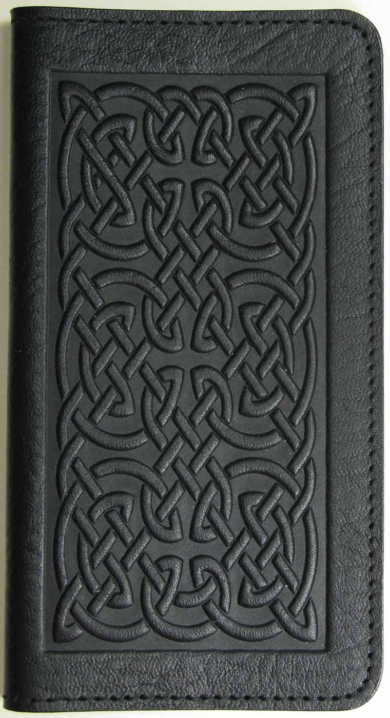 Oberon Design Leather Checkbook Cover, Celtic Knot, Made in The USA Green / Classic