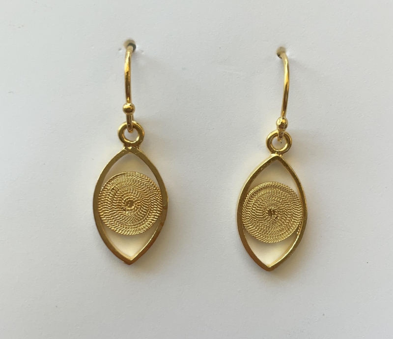 Evil Eye Gold Small Earrings Filigree 